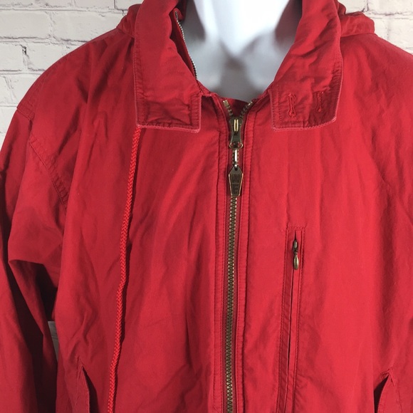 London Fog Jacket Men Size 40 Reg Red Nylon Hood Button Pockets - Picture 2 of 5
